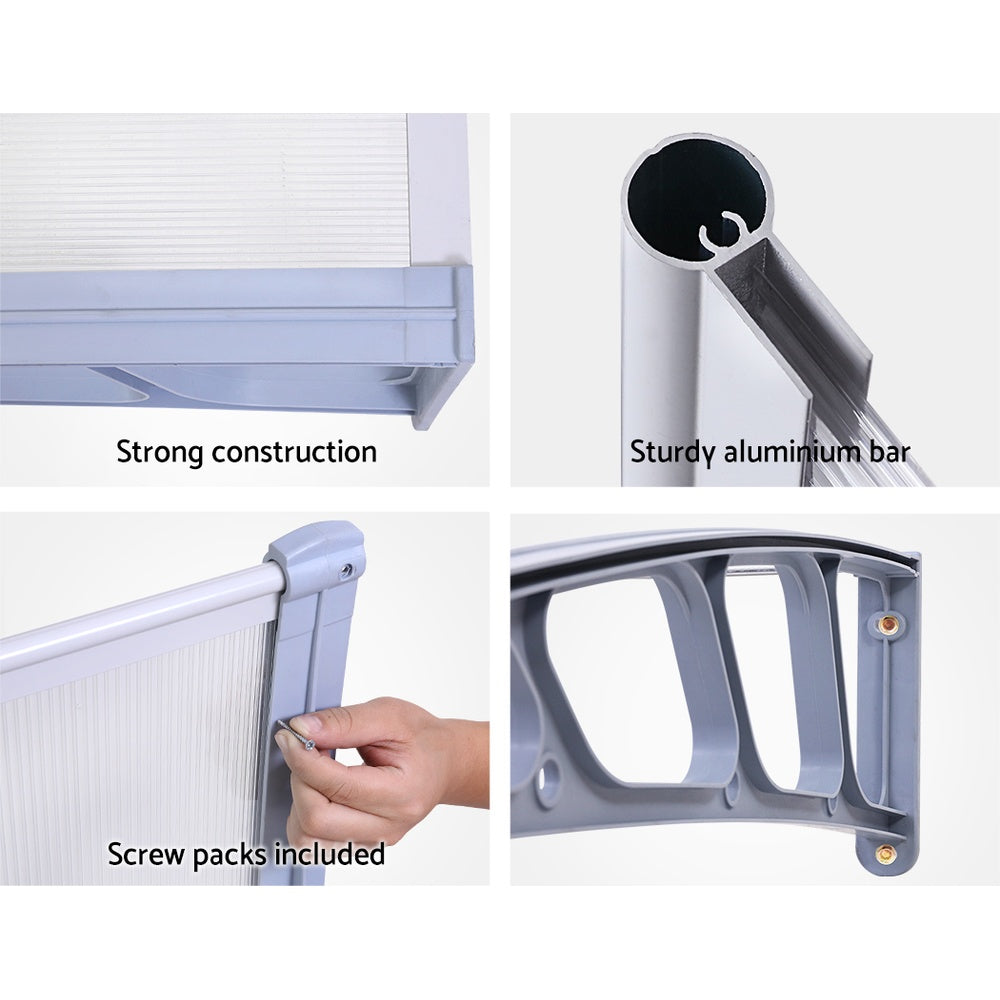 Instahut 1.5x4m Window Door Awning Canopy Transparent Grey Frame