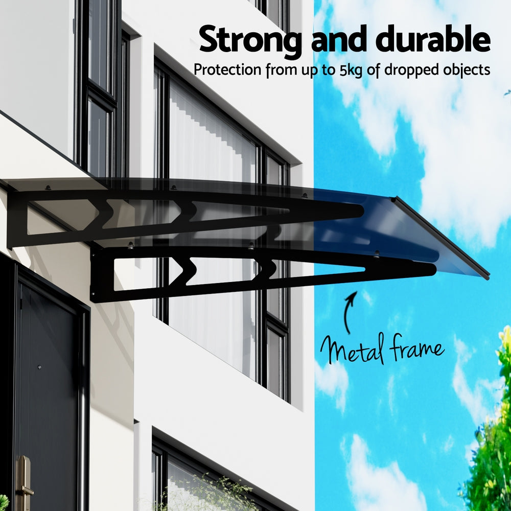 Instahut Window Door Awning Canopy 1mx1m Grey Solid Sheet Metal Frame