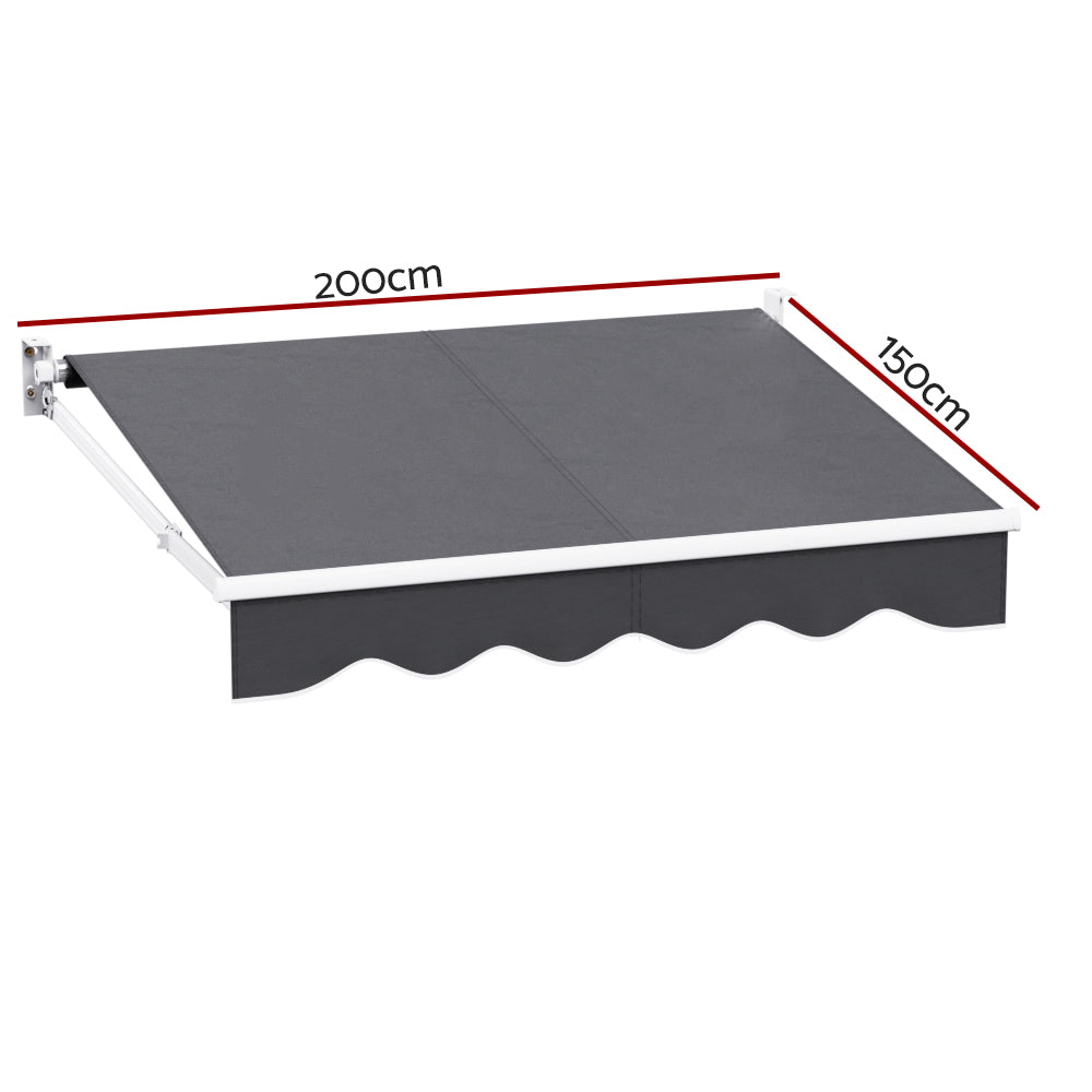 Instahut 2x1.5m Retractable Folding Arm Awning Manual Sunshade Grey