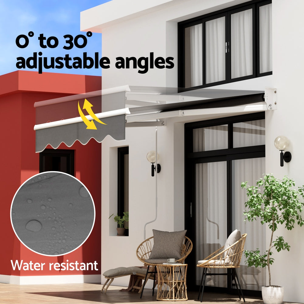 Instahut 2x1.5m Retractable Folding Arm Awning Manual Sunshade Grey