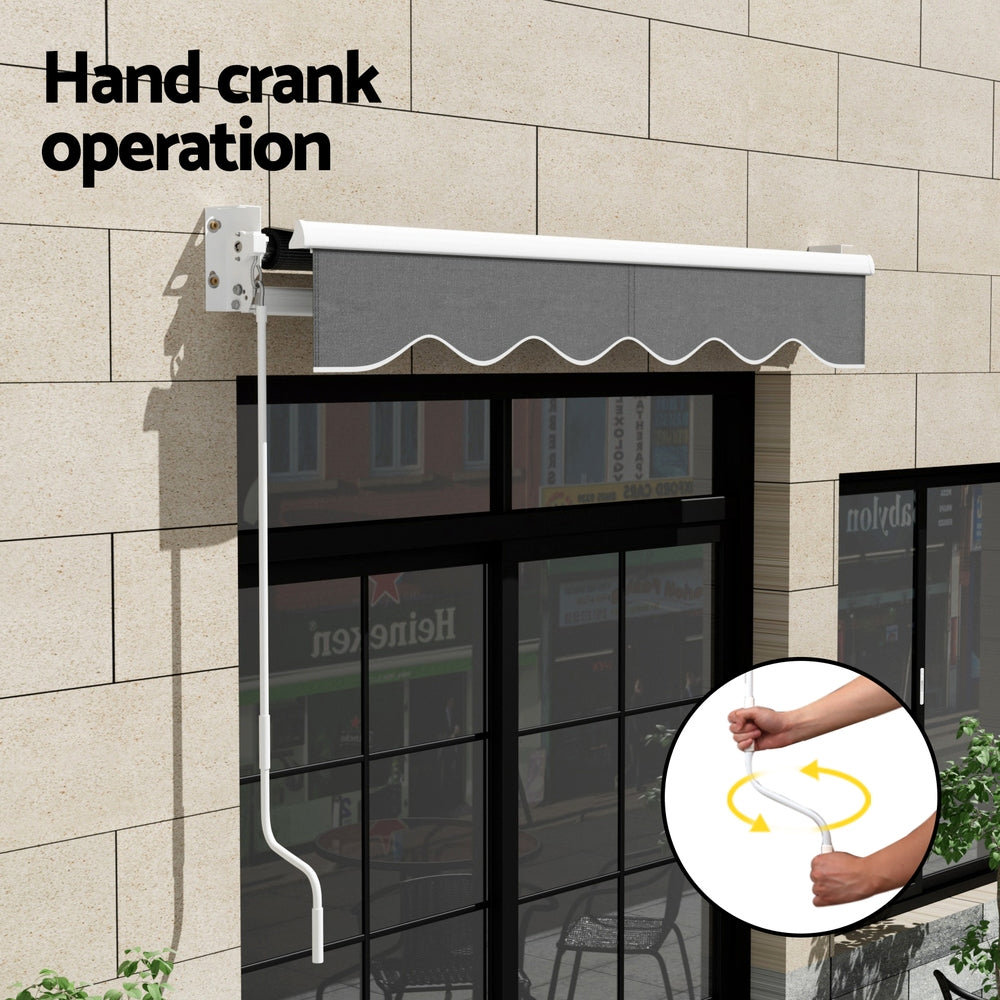 Instahut 2x1.5m Retractable Folding Arm Awning Manual Sunshade Grey