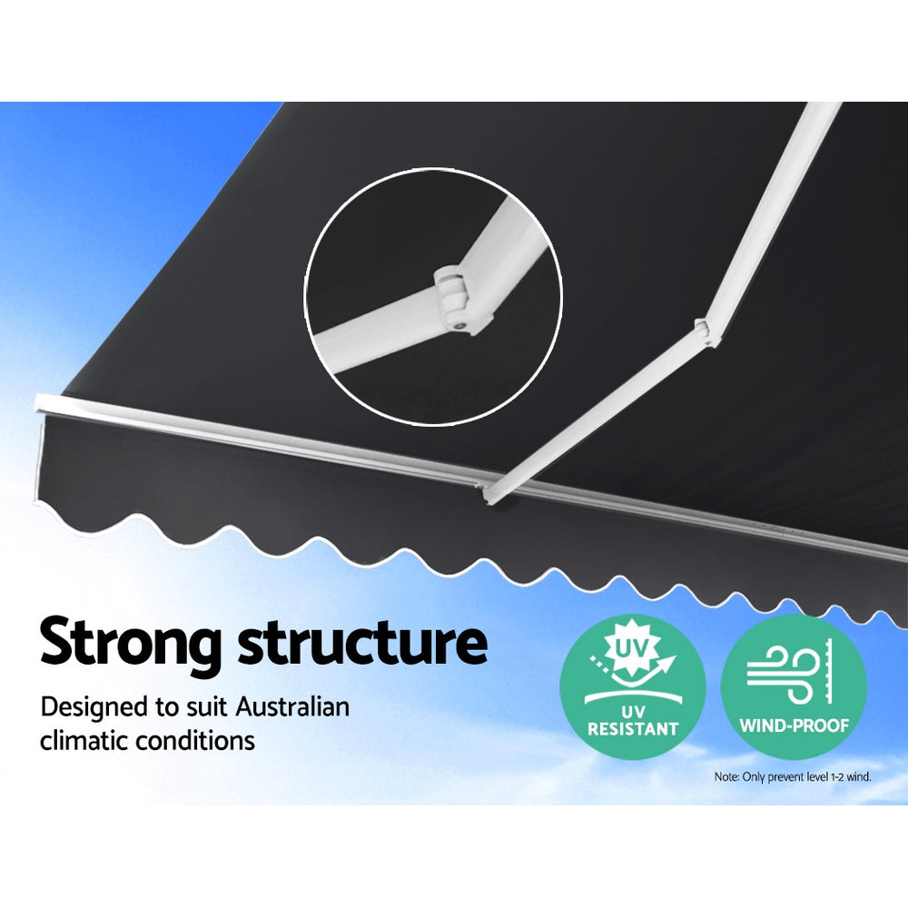 Instahut 2.5x2m Retractable Folding Arm Awning Manual Sunshade Grey