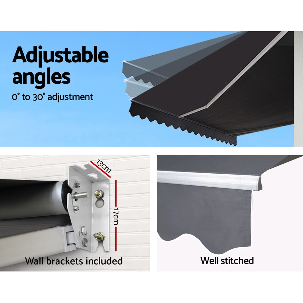 Instahut 2.5x2m Retractable Folding Arm Awning Manual Sunshade Grey