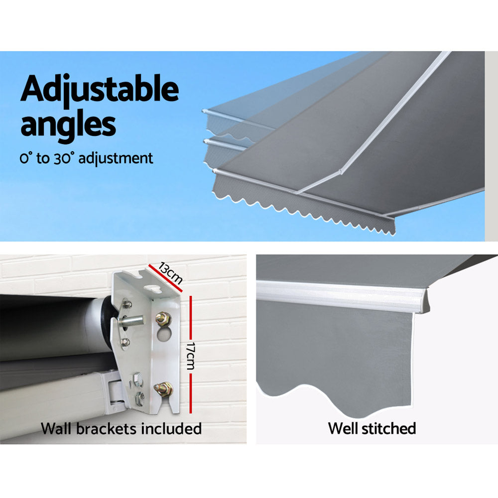 Instahut 3x2.5m Retractable Folding Arm Awning Manual Sunshade Pearl Grey