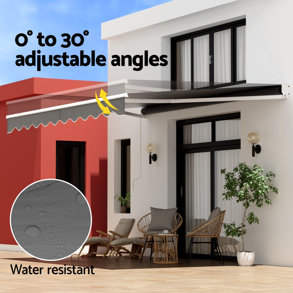 Instahut 4x2.5m Retractable Folding Arm Awning Manual Sunshade Grey