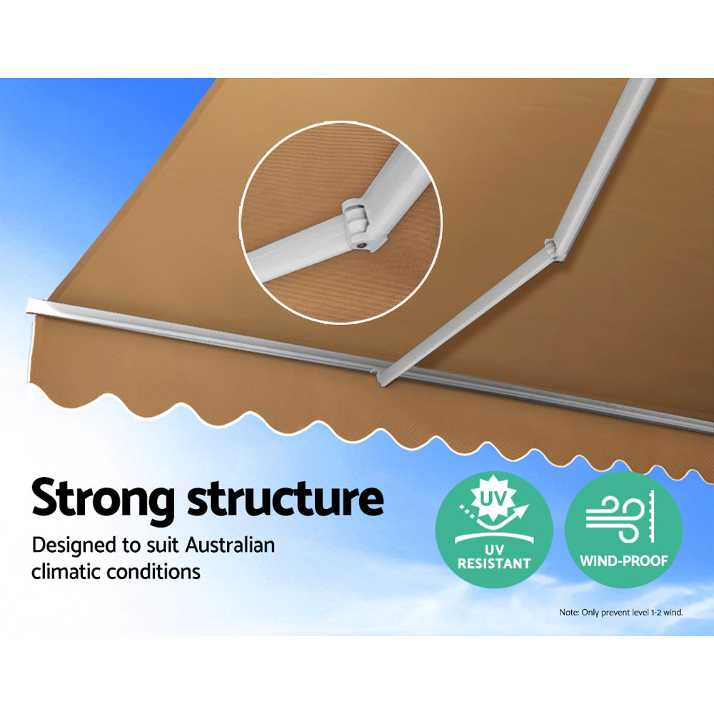 Instahut 4x3m Retractable Folding Arm Awning Manual Sunshade Beige