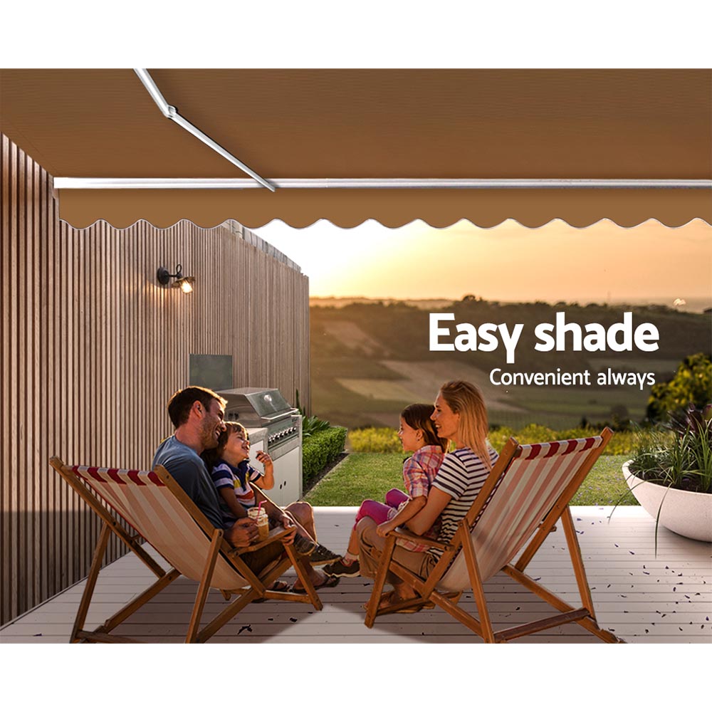 Instahut 4x3m Retractable Folding Arm Awning Manual Sunshade Beige