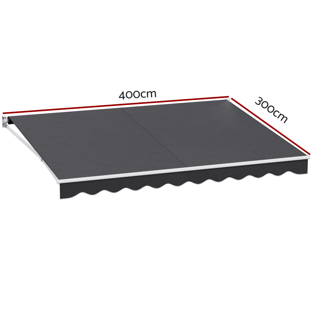 Instahut 4x3m Retractable Folding Arm Awning Manual Sunshade Grey