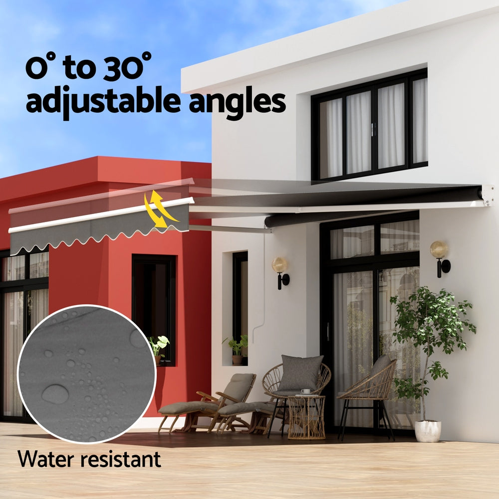 Instahut 4x3m Retractable Folding Arm Awning Manual Sunshade Grey