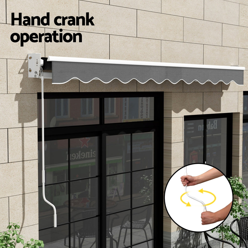 Instahut 4x3m Retractable Folding Arm Awning Manual Sunshade Grey