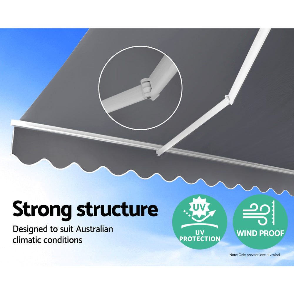 Instahut 4x3m Retractable Folding Arm Awning Manual Sunshade Pearl Grey