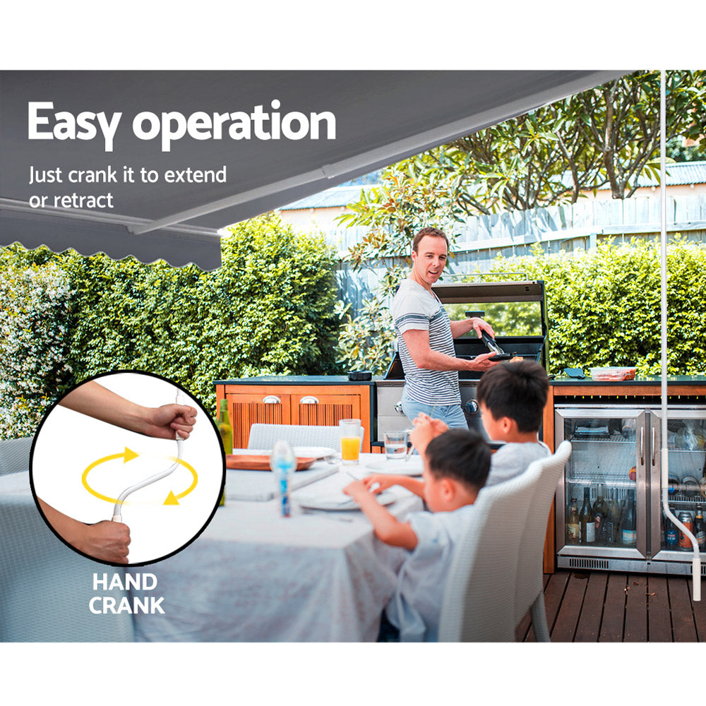 Instahut 4x3m Retractable Folding Arm Awning Manual Sunshade Pearl Grey