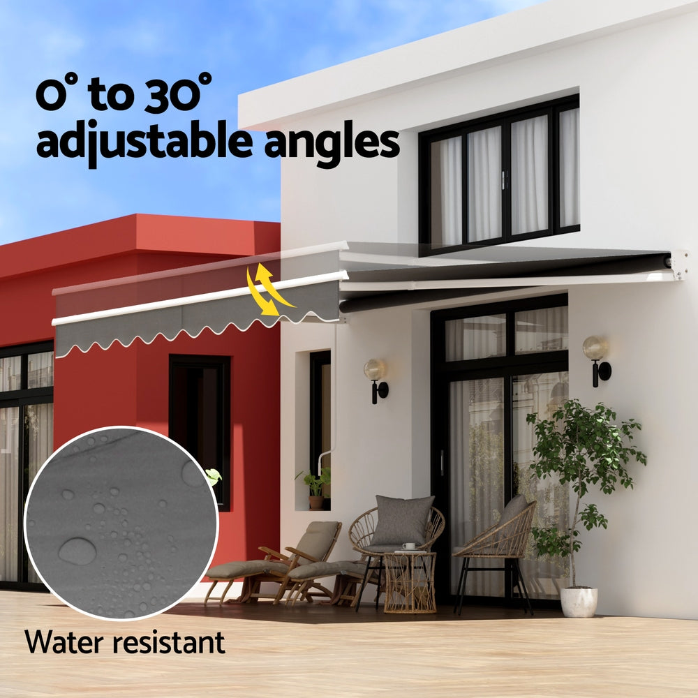 Instahut 4.5x2.5m Retractable Folding Arm Awning Manual Sunshade Grey
