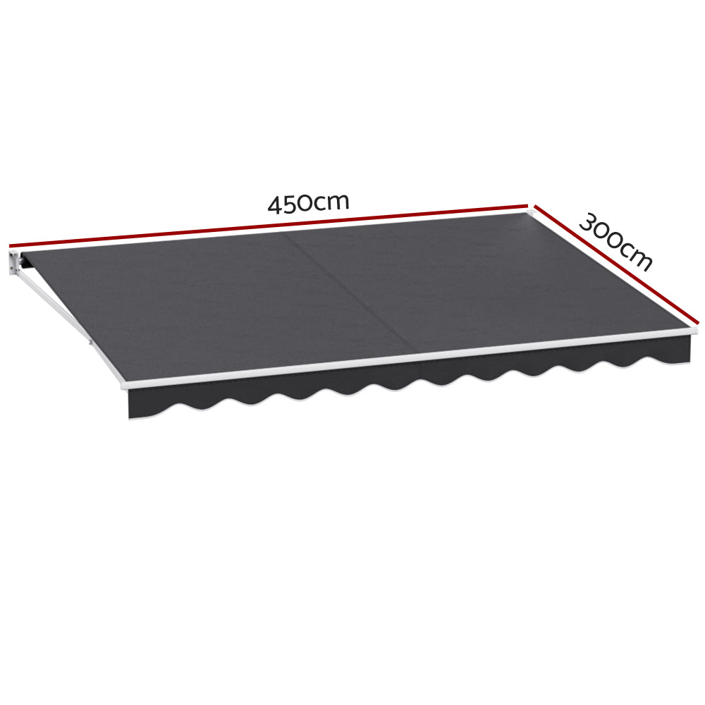 Instahut 4.5x3m Retractable Folding Arm Awning Manual Sunshade Grey
