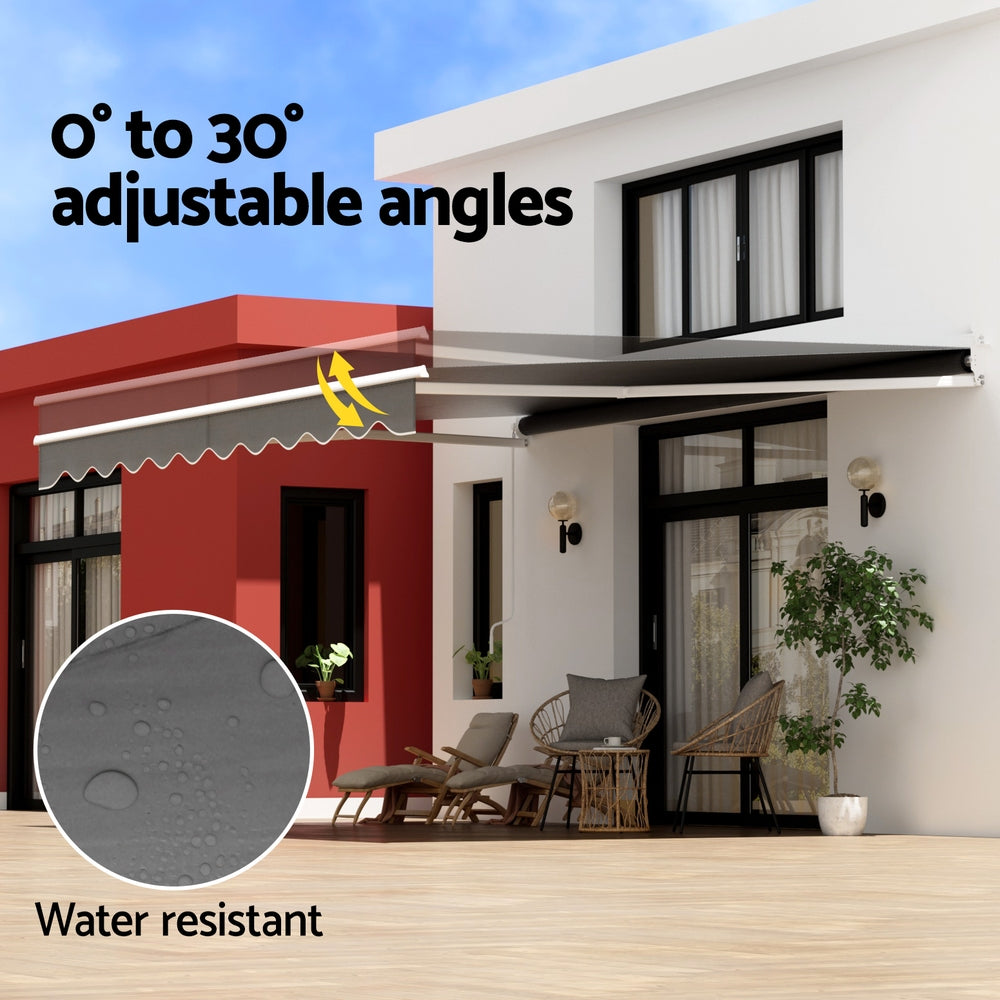 Instahut 4.5x3m Retractable Folding Arm Awning Manual Sunshade Grey