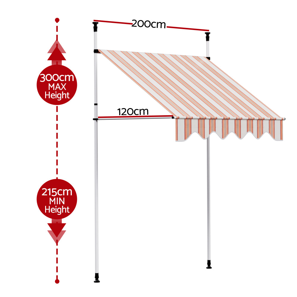 Instahut 2x1.8M Outdoor Pivot Arm Awning Beige/Brown