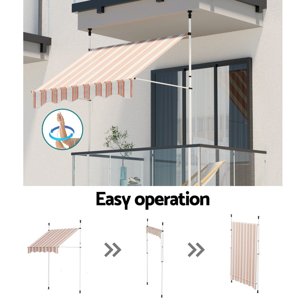 Instahut 2x1.8M Outdoor Pivot Arm Awning Beige/Brown