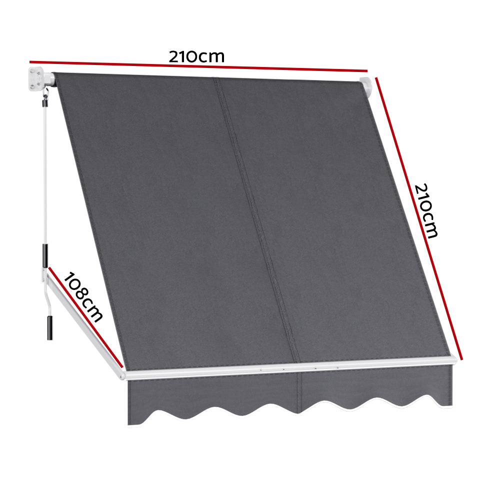 Instahut 2.1x2.1m Retractable Pivot Arm Window Awning Grey