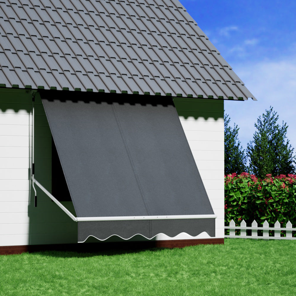 Instahut 2.1x2.1m Retractable Pivot Arm Window Awning Grey