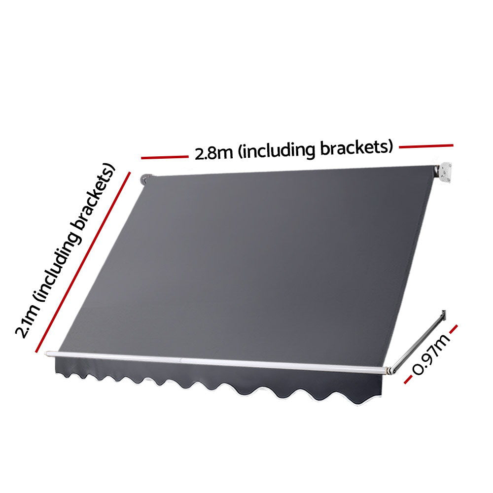 Instahut 2.8x2.1m Retractable Pivot Arm Awning Grey