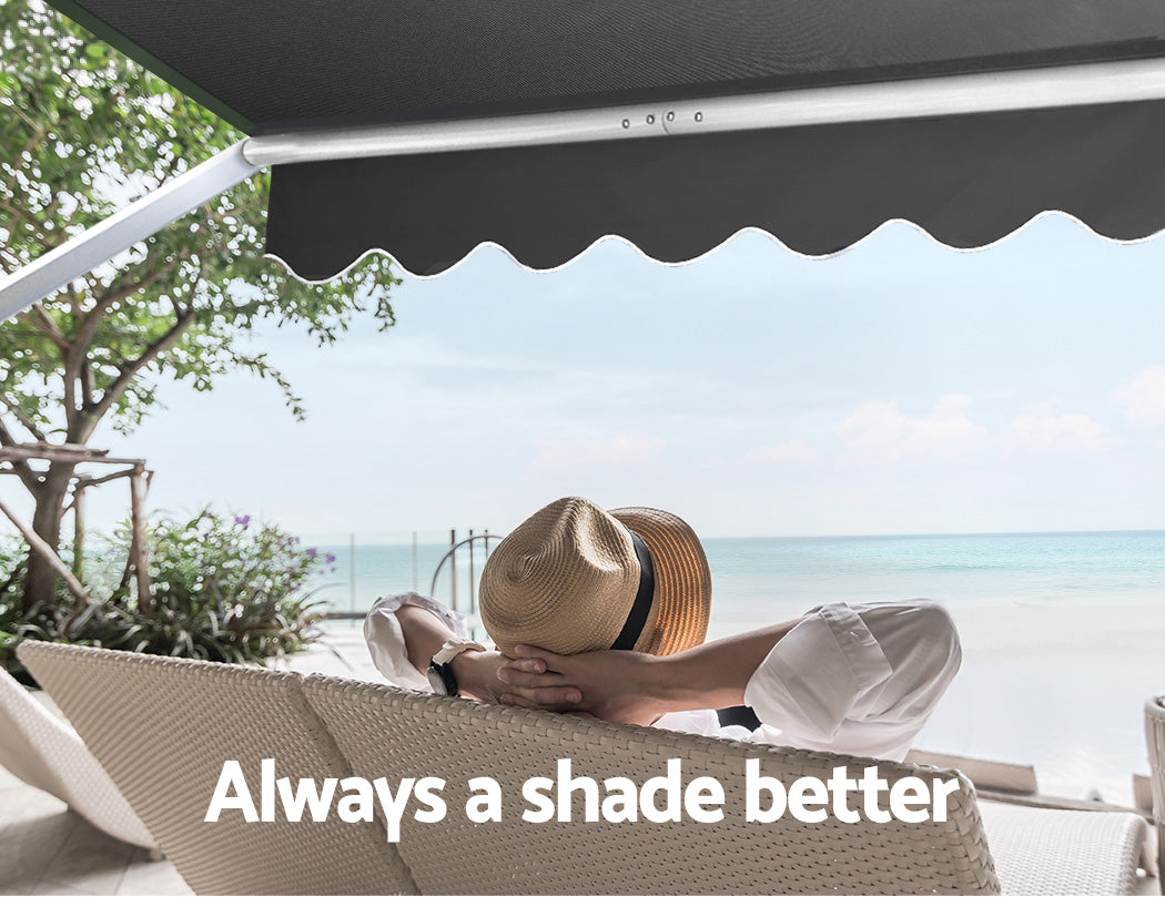 Instahut 2.8x2.1m Retractable Pivot Arm Awning Grey