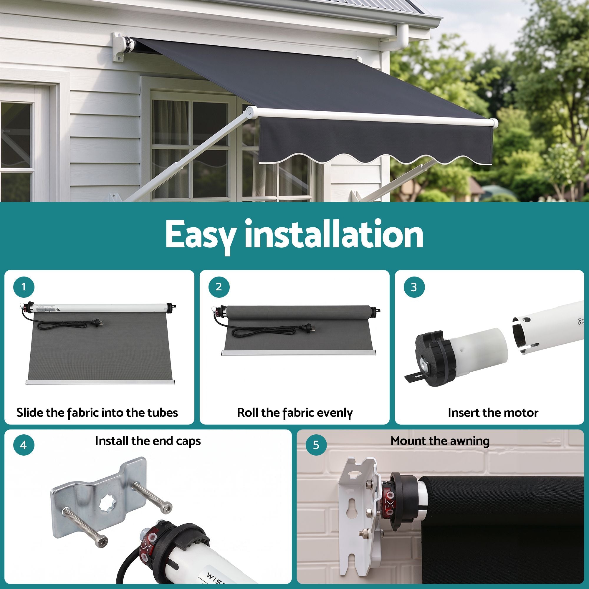 Instahut Pivot Arm Awning Motor Replacement Kit With Remote Control