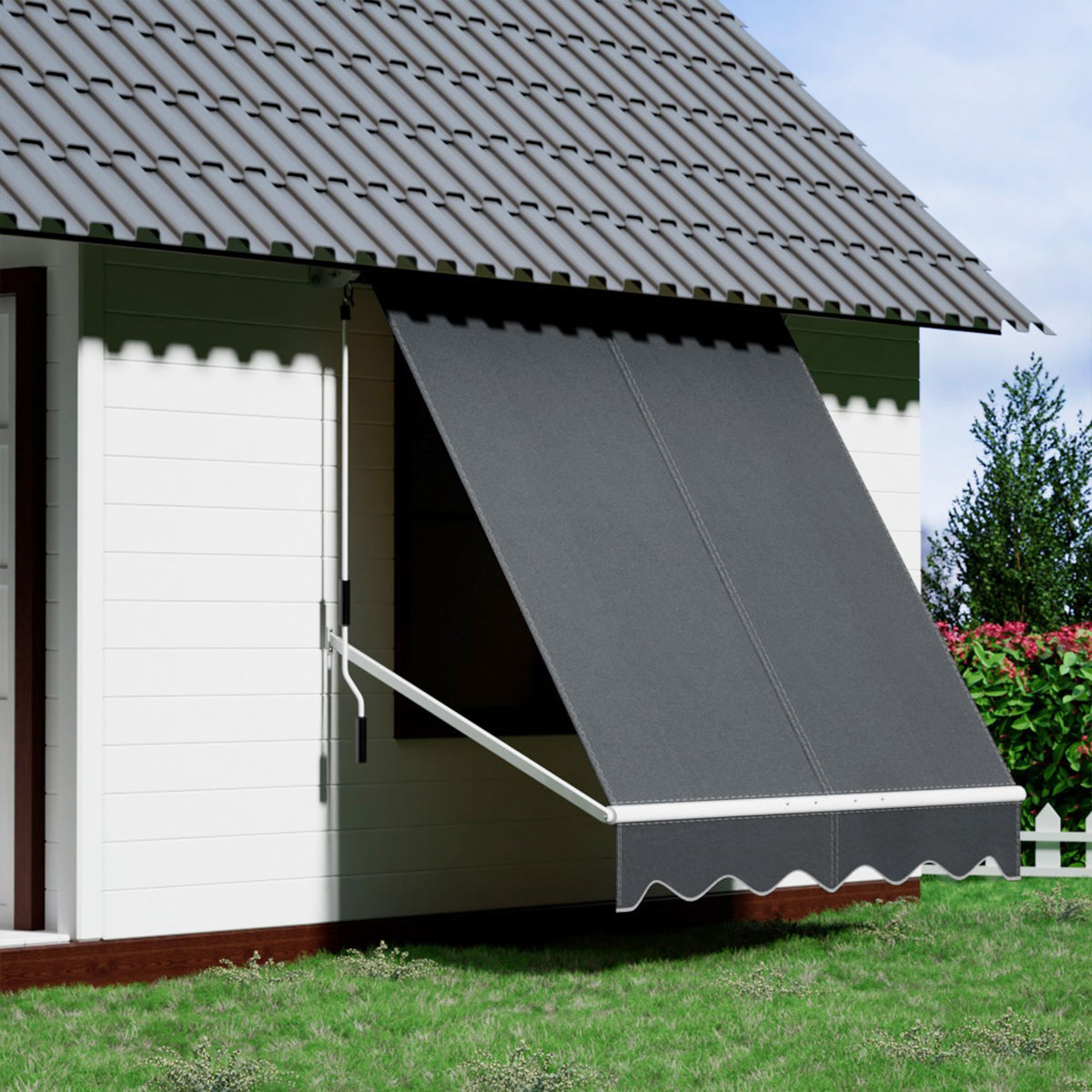 Instahut Motorised Pivot Arm Awning Window Sun Shade 2.1 X 2.1M Grey