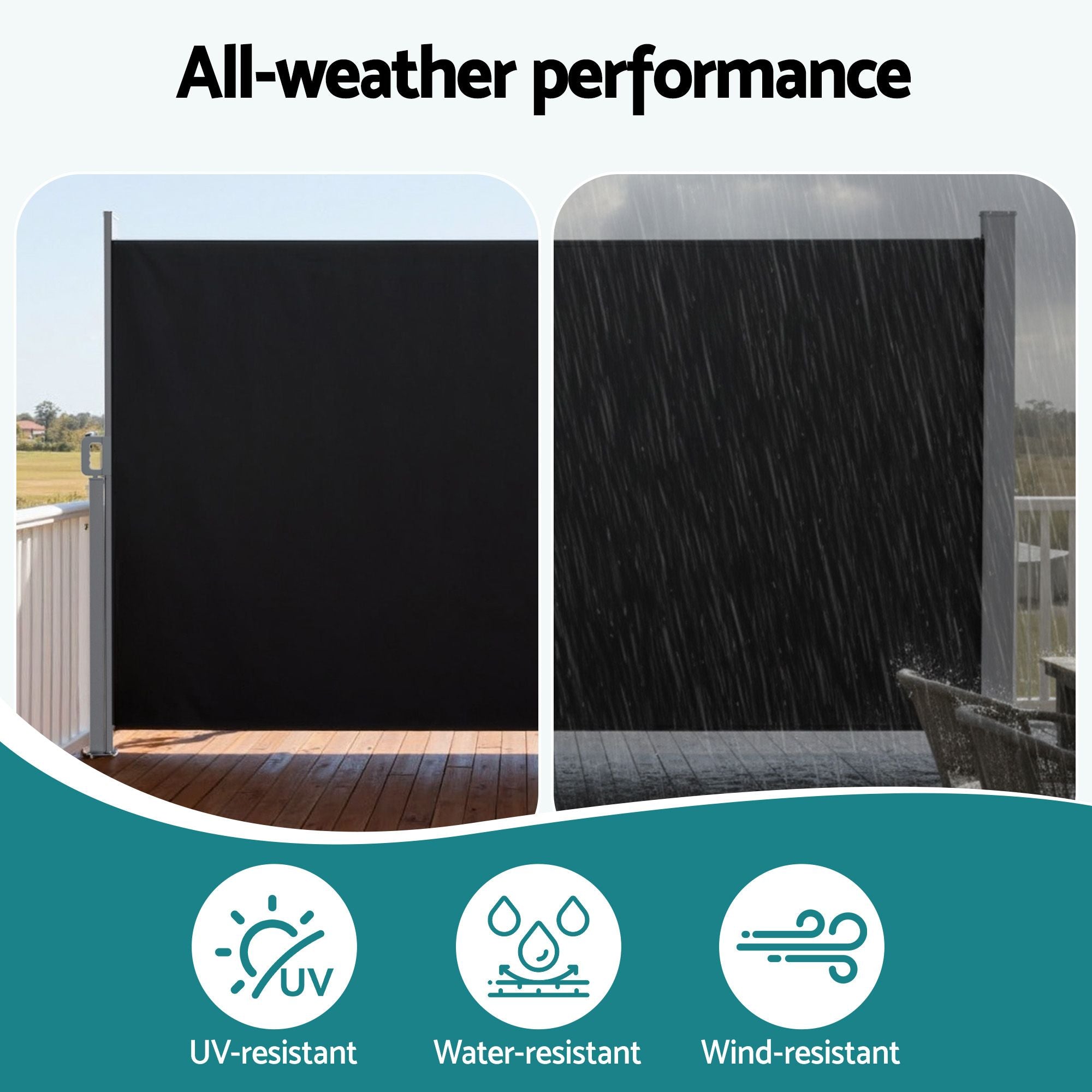 Instahut 1.4X3M Side Awning Retractable Privacy Screen Outdoor Sun Shade Black