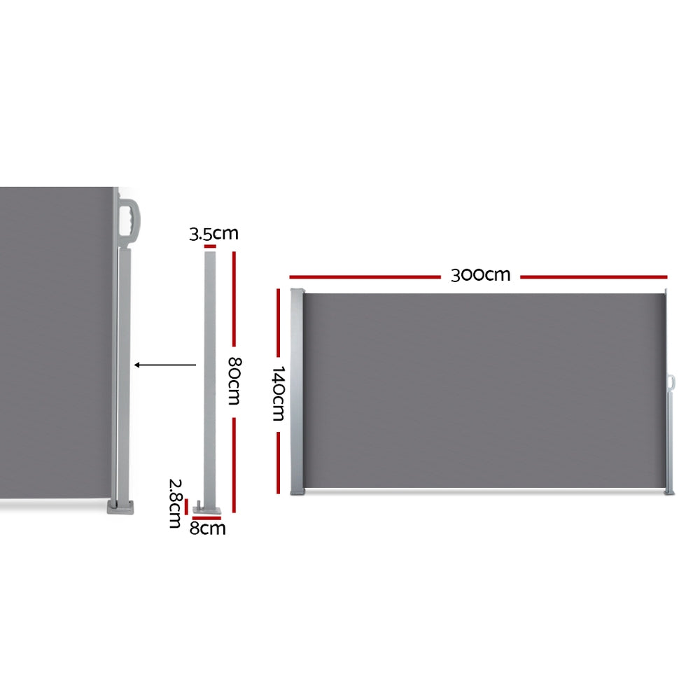Instahut 1.4x3M Retractable Side Awning Sun Shade Grey