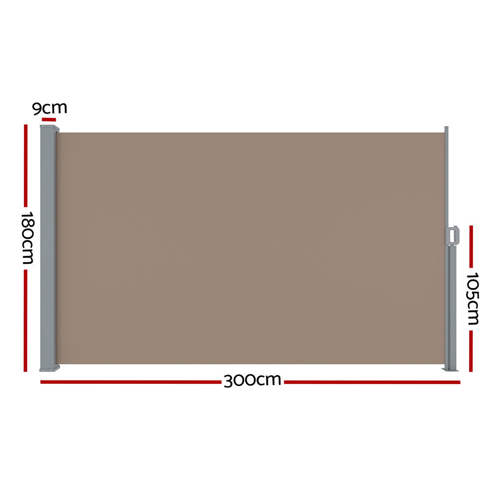 Instahut 1.8x3m Retractable Side Awning Brown