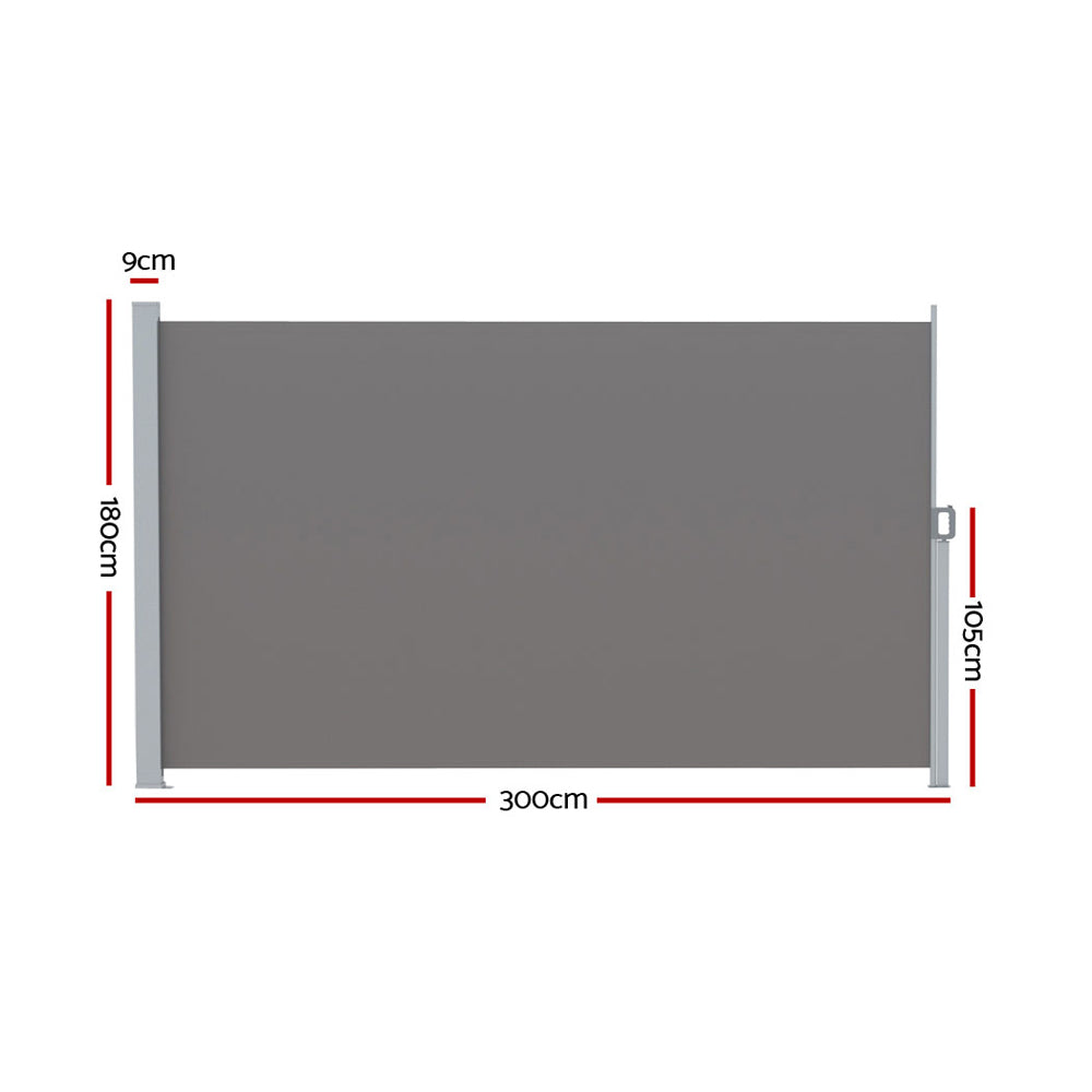 Instahut 1.8x3M Retractable Side Awning Privacy Screen Grey