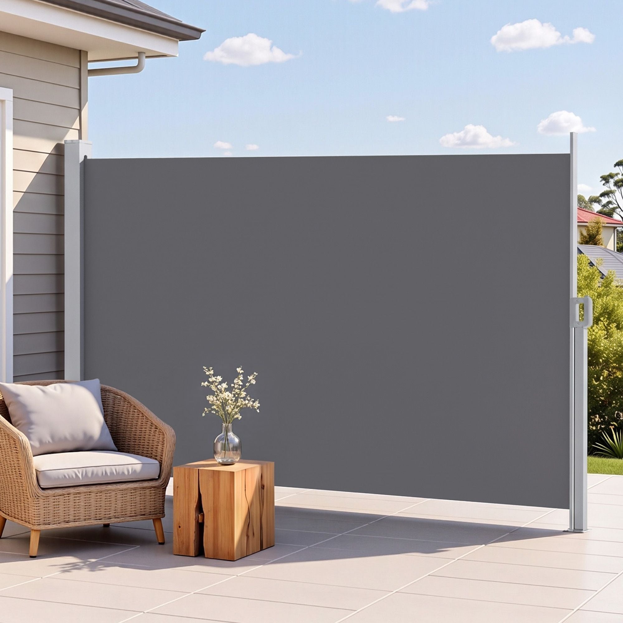 Instahut 1.8X3.5M Side Awning Retractable Privacy Screen Outdoor Sun Shade Grey