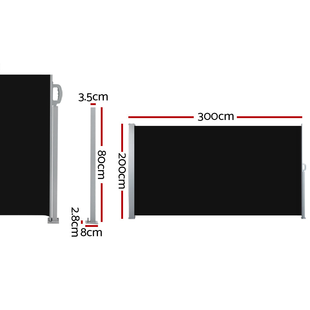 Instahut 2x3M Retractable Outdoor Side Awning Sun Shade Black