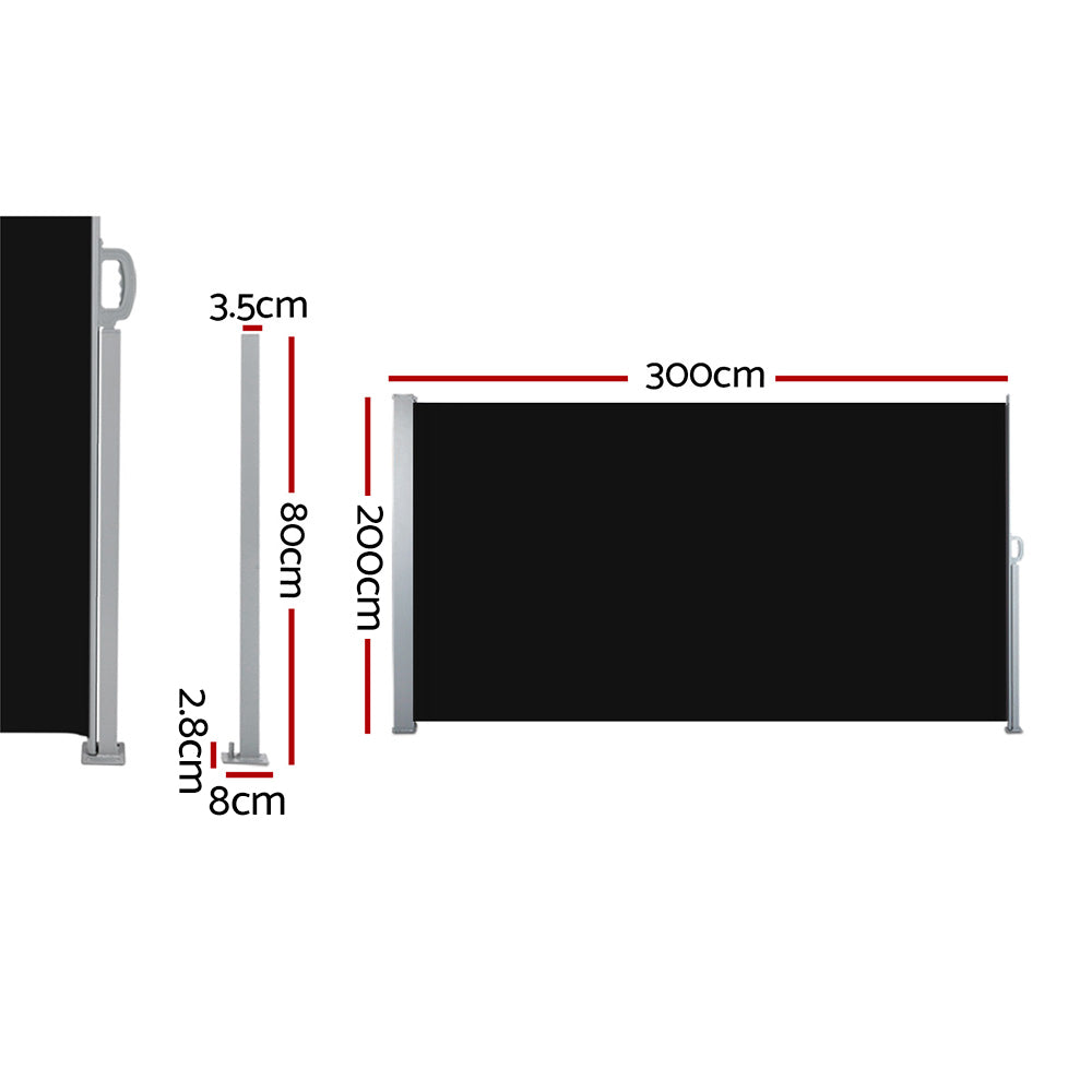 Instahut 2x3M Retractable Side Awning Privacy Screen Black (Set of 2)