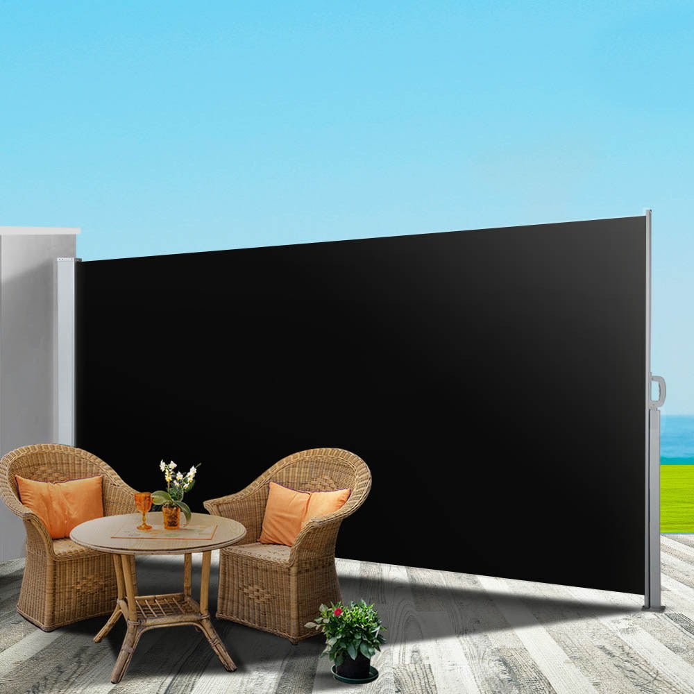 Instahut 2x3M Retractable Side Awning Privacy Screen Black (Set of 2)