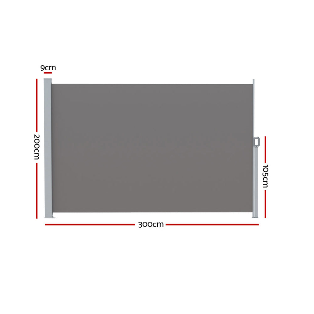 Instahut 2x3M Retractable Side Awning Privacy Screen Grey
