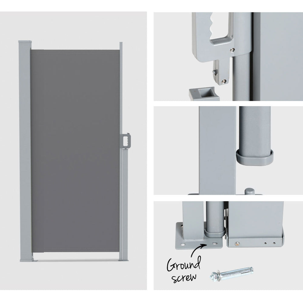 Instahut 2x3M Retractable Side Awning Privacy Screen Grey
