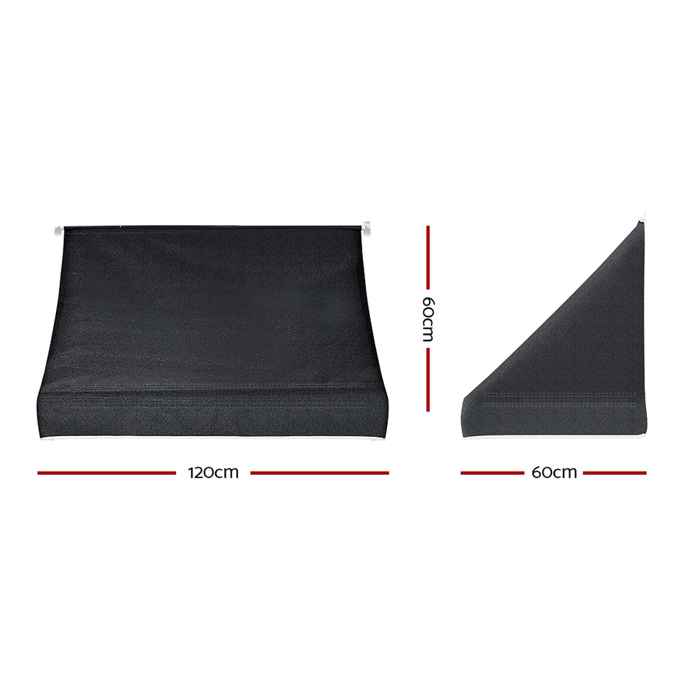 Instahut 1.2m Black Polyester Door Window Awning Steel Frame