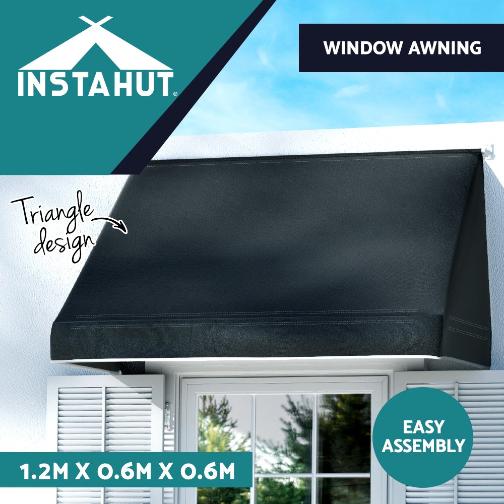 Instahut 1.2m Black Polyester Door Window Awning Steel Frame