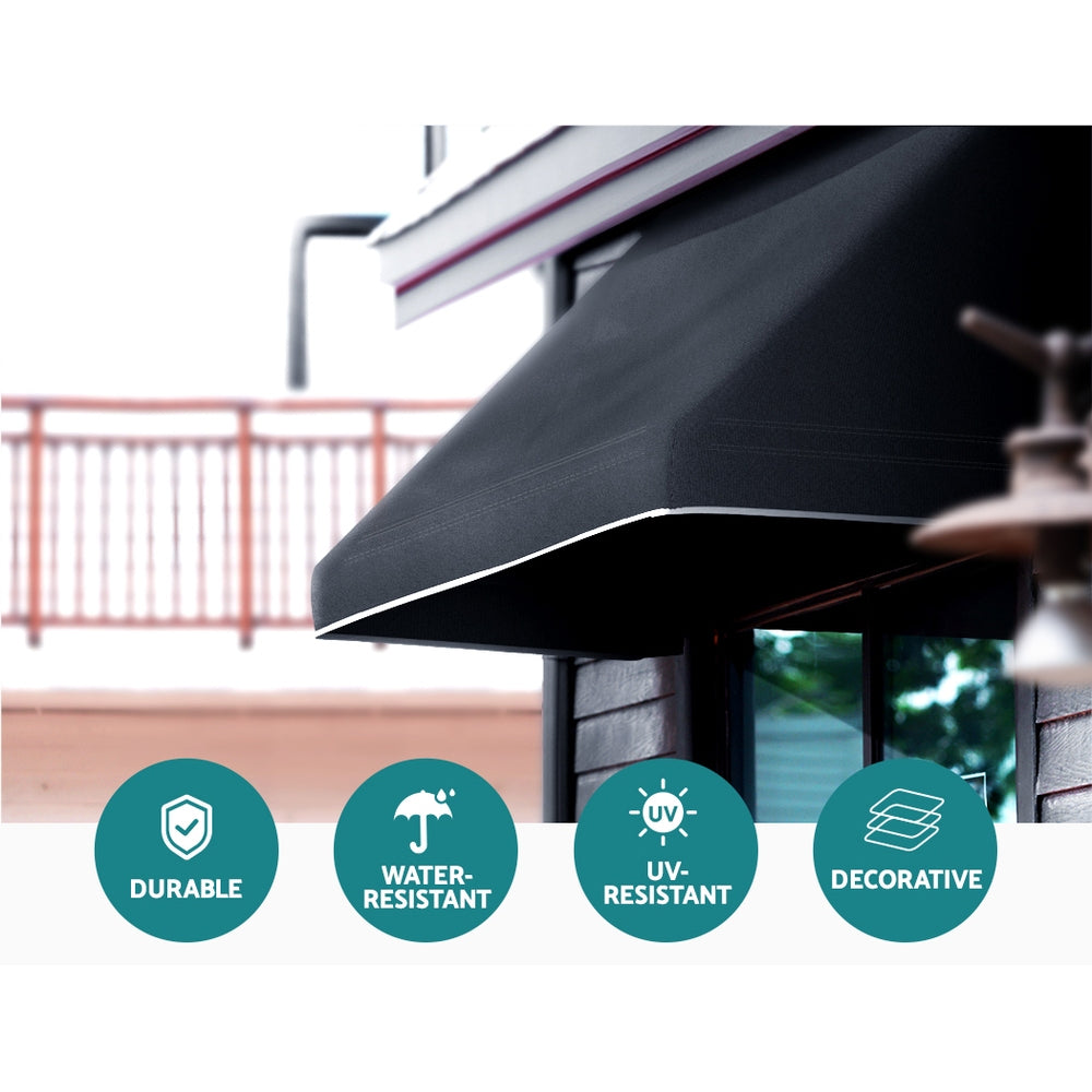 Instahut 1.2m Black Polyester Door Window Awning Steel Frame