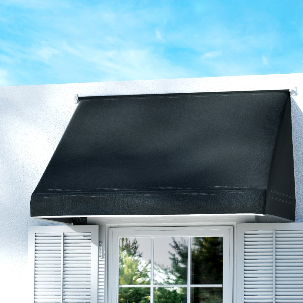 Instahut 1.2m Black Polyester Door Window Awning Steel Frame