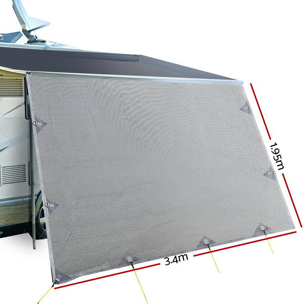 Caravan 3.4x1.95M Privacy Screen Awning End Wall Sun Shade Grey