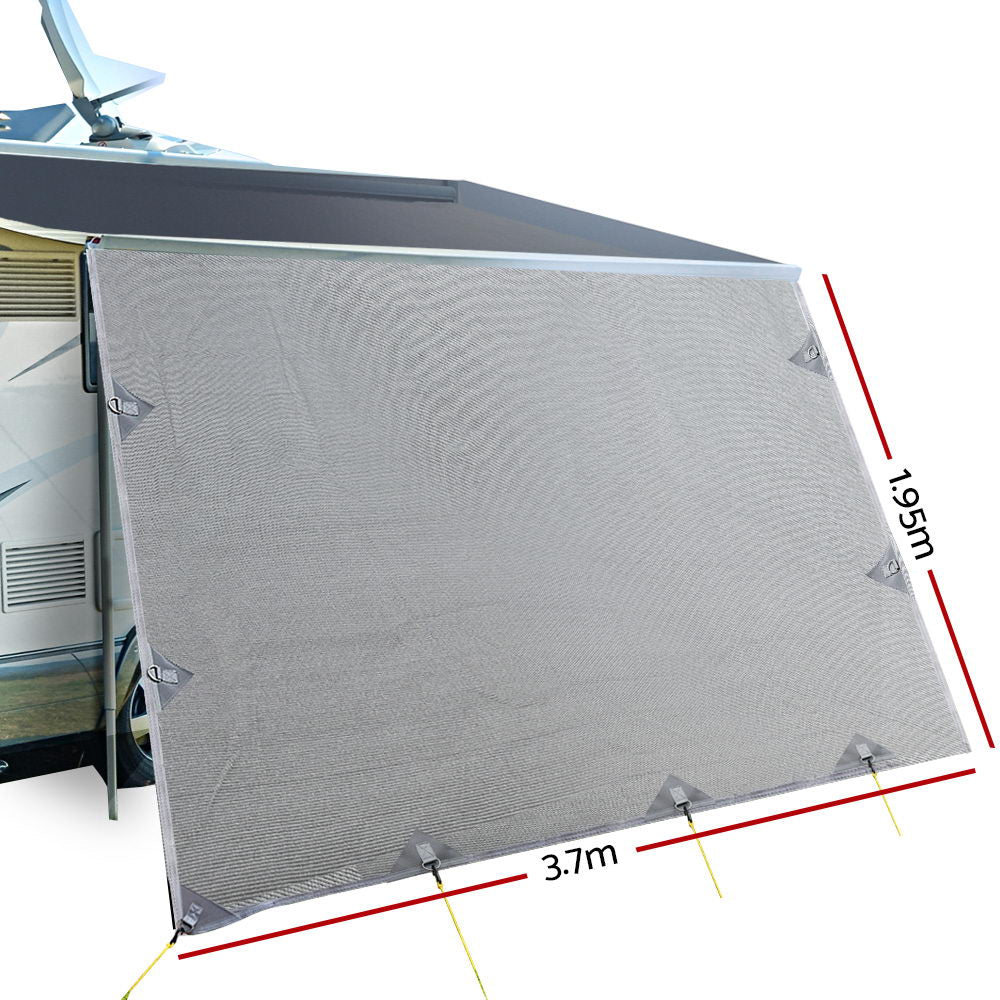Caravan 3.7x1.95m Privacy Screen Roll-Out Awning Sun Shade Grey