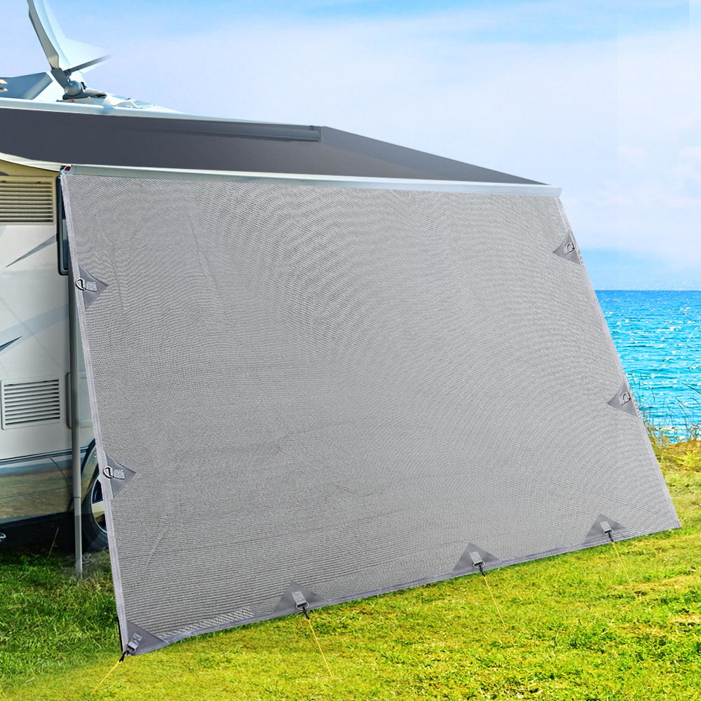 Caravan 3.7x1.95m Privacy Screen Roll-Out Awning Sun Shade Grey