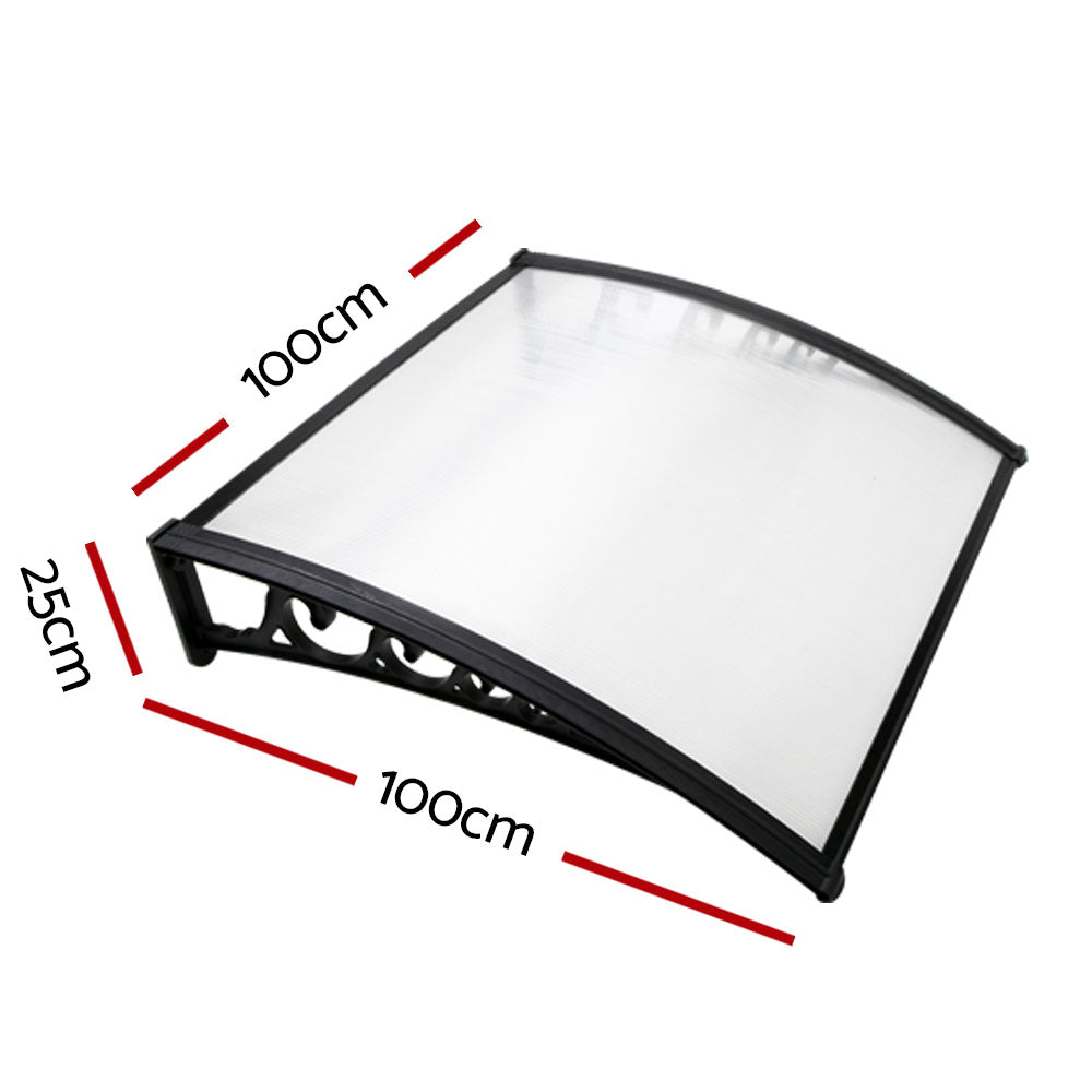 Instahut 1x1m Transparent Awning Door Window Cover Black Brackets