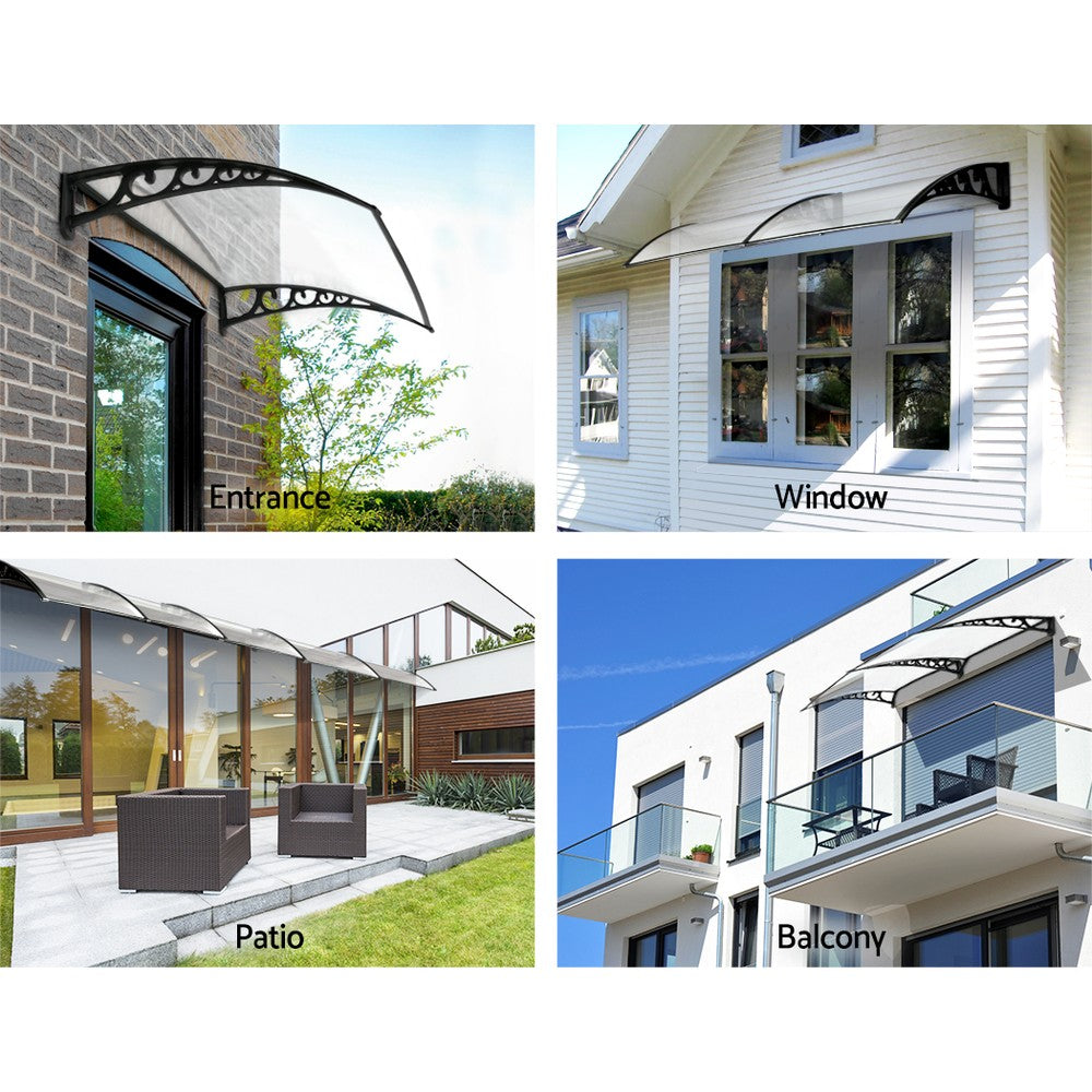 Instahut 1x1m Transparent Awning Door Window Cover Black Brackets