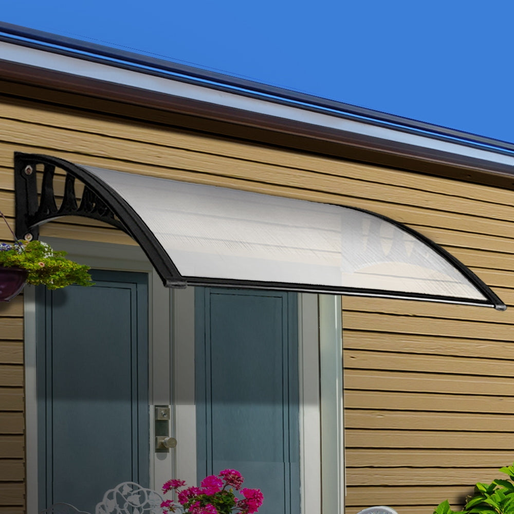 Instahut 1x1m Transparent Awning Door Window Cover Black Brackets