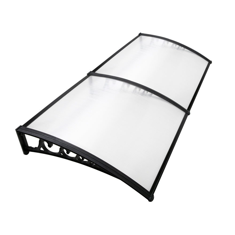 Instahut 1x2m Transparent Door & Window Awning Black Brackets