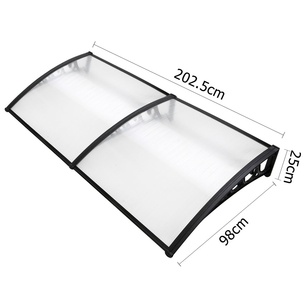 Instahut 1x2m Transparent Door & Window Awning Black Brackets