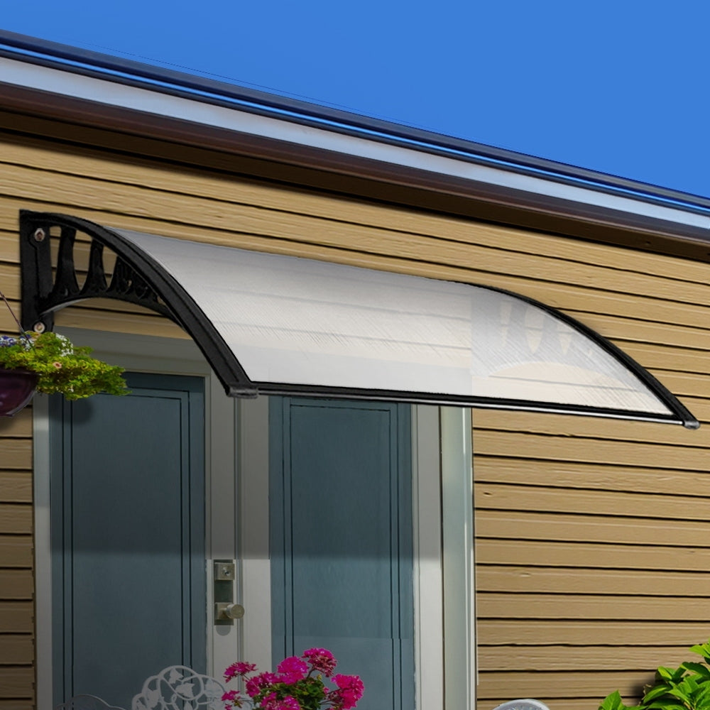 Instahut 1x2m Transparent Door & Window Awning Black Brackets